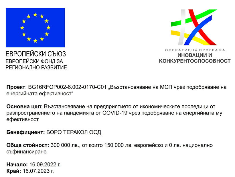 БОРО ТЕРАКОЛ ООД - бенефициент по проект: BG16RFOP002-6.002-0170-C01 „Възстановяване на МСП чрез подобряване на енергийната ефективност“