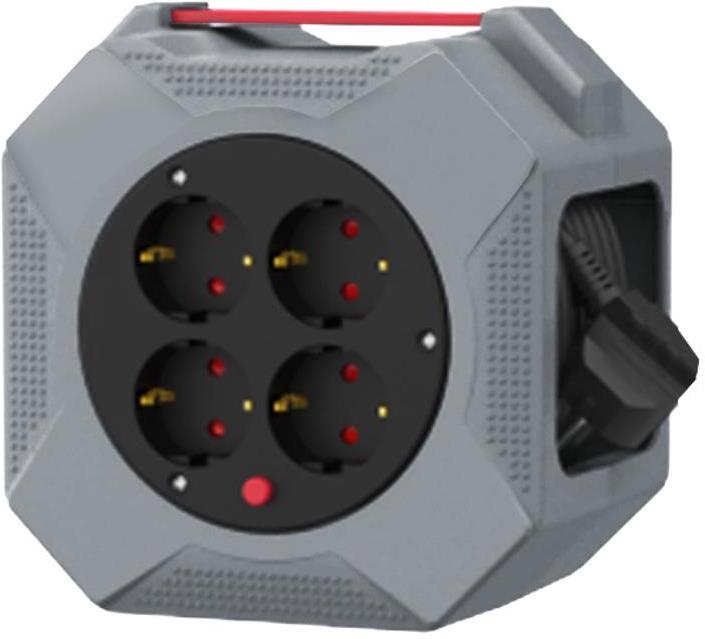 Макара в кутия сива 10м IP20 H05VV-F 3G1.5mm2 термична защита 4 шуко Commel